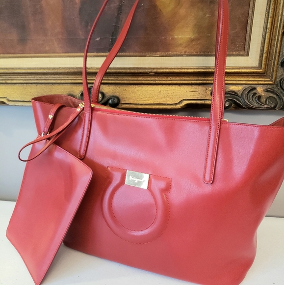 Salvatore Ferragamo Handbags - Salvatore Ferragamo Gancio Large Red City Tote Bag